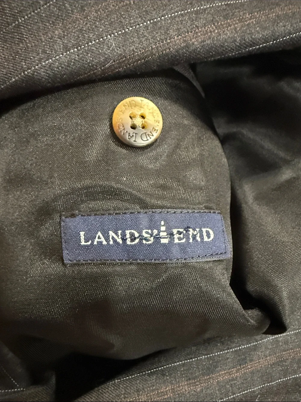 Lands’ End Men’s 100% Wool Lined Charcoal Grey Striped Sport Coat Size 42L